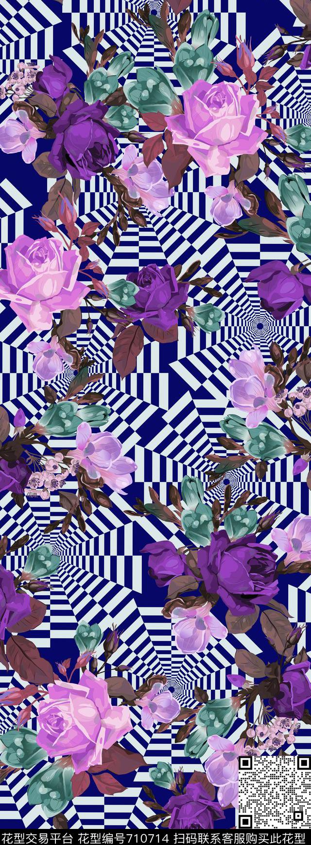 花卉丝巾长巾几何数码印花华亿平台下载（图片编号: 710714） - 瓦栏（Walan）