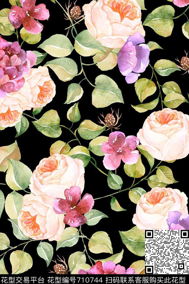 玫瑰花朵花卉数码印花华亿平台下载（图片编号: 710744） - 瓦栏（Walan）
