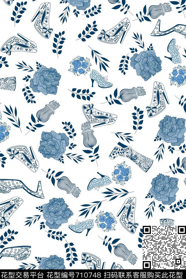 高跟鞋趣味花卉传统印花华亿平台下载（图片编号: 710748） - 瓦栏（Walan）