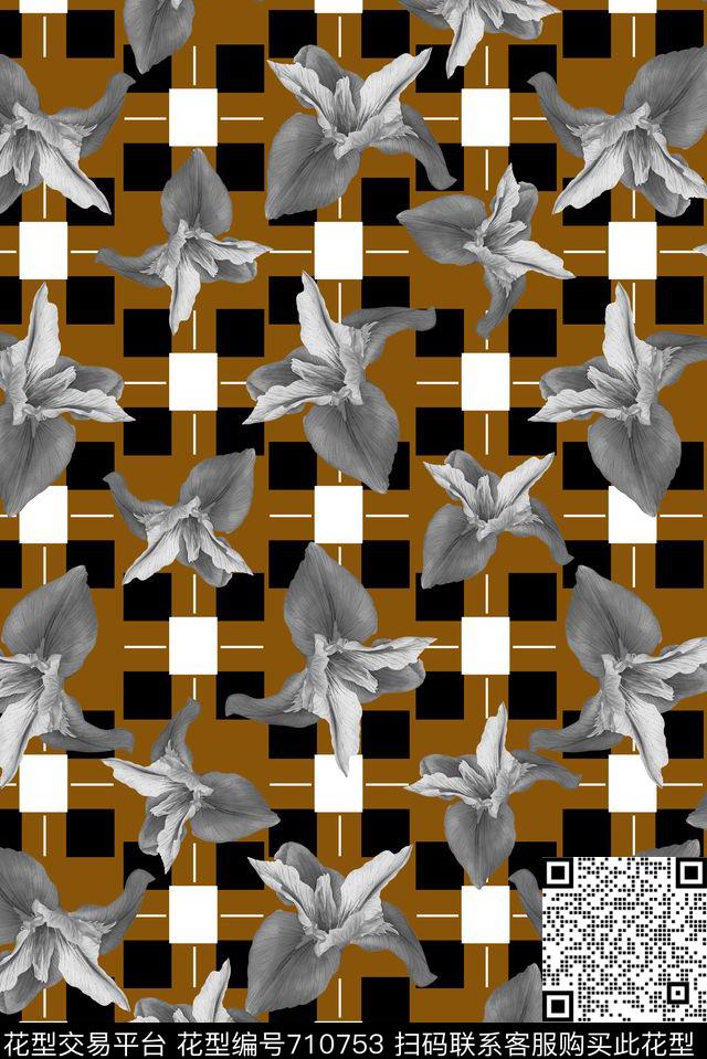 花朵花卉时尚格子数码印花华亿平台下载（图片编号: 710753） - 瓦栏（Walan）
