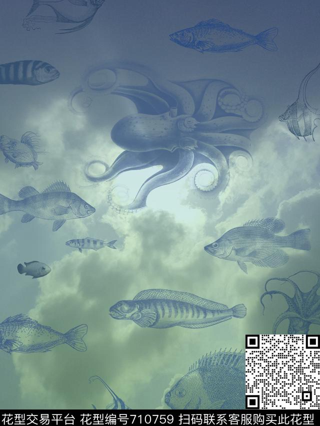 衬衫天空章鱼数码印花华亿平台下载（图片编号: 710759） - 瓦栏（Walan）
