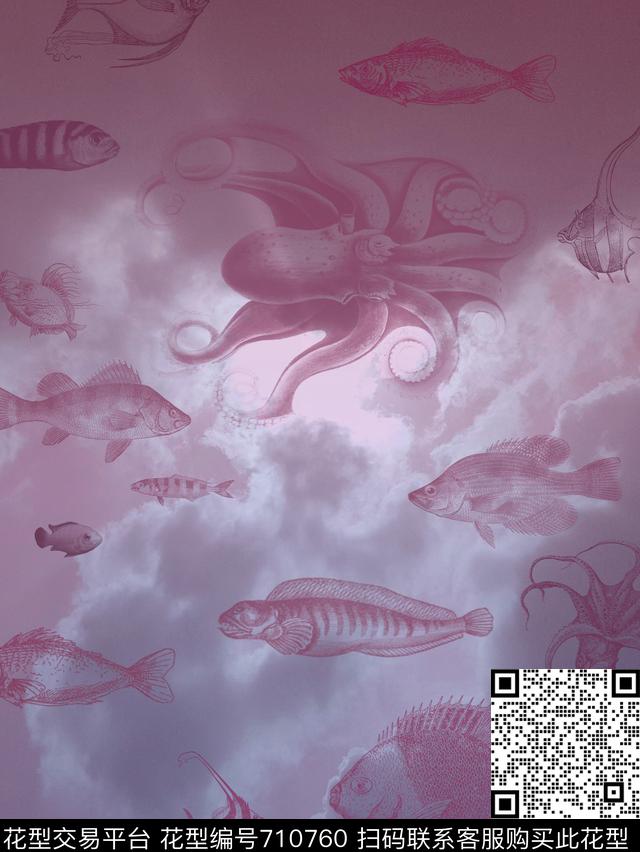 衬衫天空章鱼数码印花华亿平台下载（图片编号: 710760） - 瓦栏（Walan）