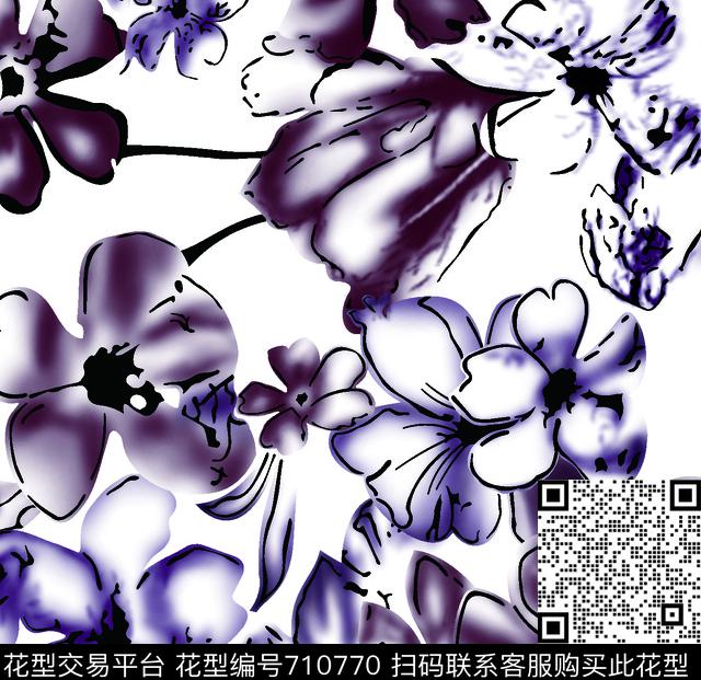 花瓣乱花花卉数码印花华亿平台下载（图片编号: 710770） - 瓦栏（Walan）