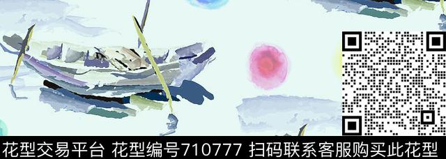 水彩船花卉数码印花华亿平台下载（图片编号: 710777） - 瓦栏（Walan）