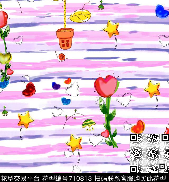 童装星星爱心花数码印花华亿平台下载（图片编号: 710813） - 瓦栏（Walan）
