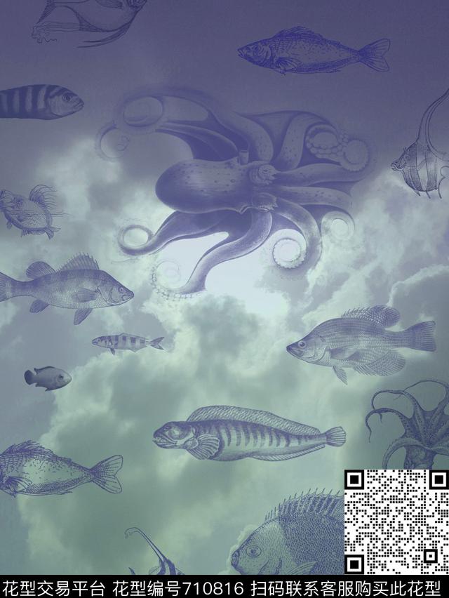 衬衫天空章鱼数码印花华亿平台下载（图片编号: 710816） - 瓦栏（Walan）