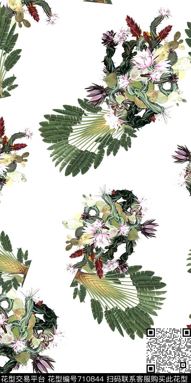 热带棕榈叶仙人掌数码印花华亿平台下载（图片编号: 710844） - 瓦栏（Walan）