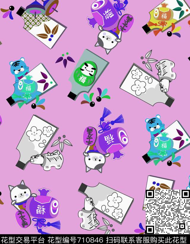 卡通小老虎、方块花瓶、小猫咪数码印花华亿平台下载（图片编号: 710846） - 瓦栏（Walan）