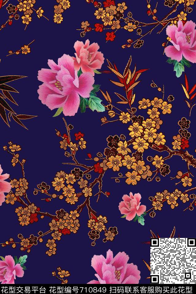 民族风中国风刺绣数码印花华亿平台下载（图片编号: 710849） - 瓦栏（Walan）