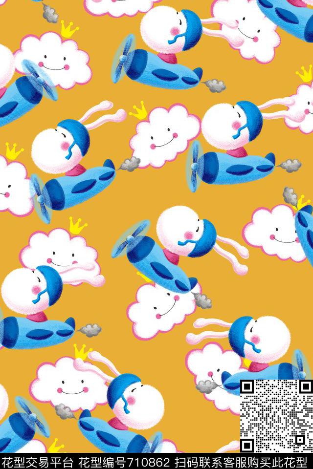 卡通婴童云朵小动物传统印花华亿平台下载（图片编号: 710862） - 瓦栏（Walan）
