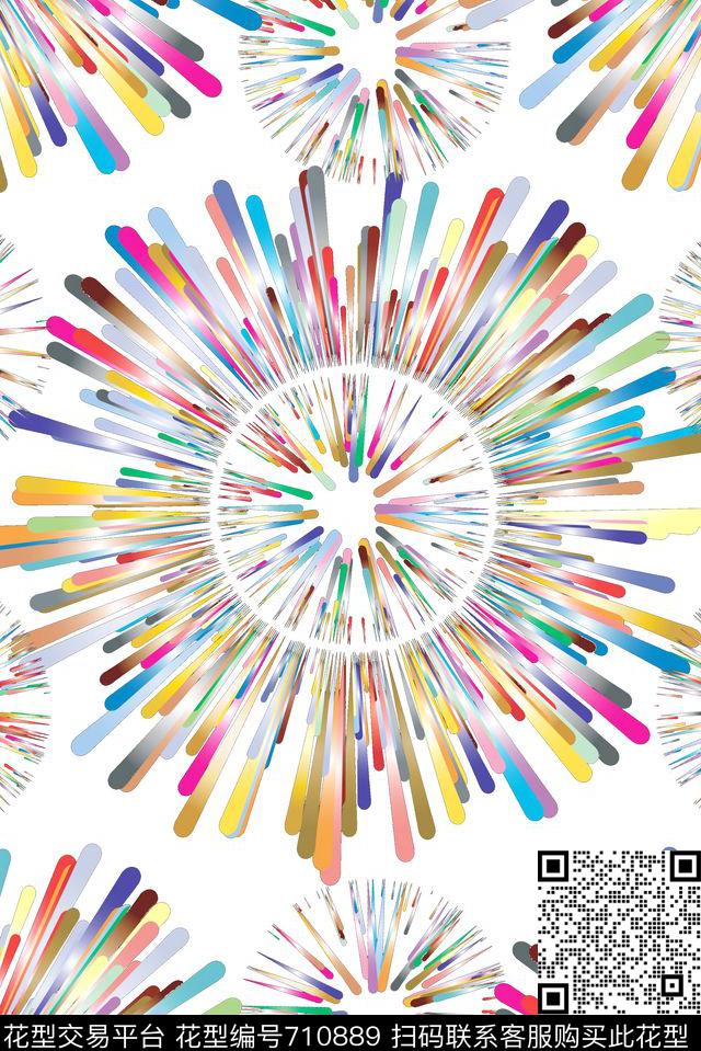 抽象金属3D片彩虹几何印花时尚大牌清爽女装印花数码印花华亿平台下载（图片编号: 710889） - 瓦栏（Walan）