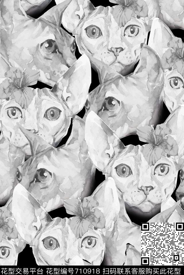 时尚女装水彩猫咪开爱喵咪头像数码印花华亿平台下载（图片编号: 710918） - 瓦栏（Walan）
