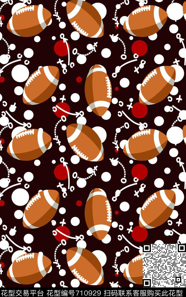 卡通橄榄球圆点数码印花华亿平台下载（图片编号: 710929） - 瓦栏（Walan）