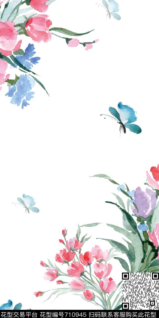 数码花卉类蝴蝶花朵数码印花华亿平台下载（图片编号: 710945） - 瓦栏（Walan）