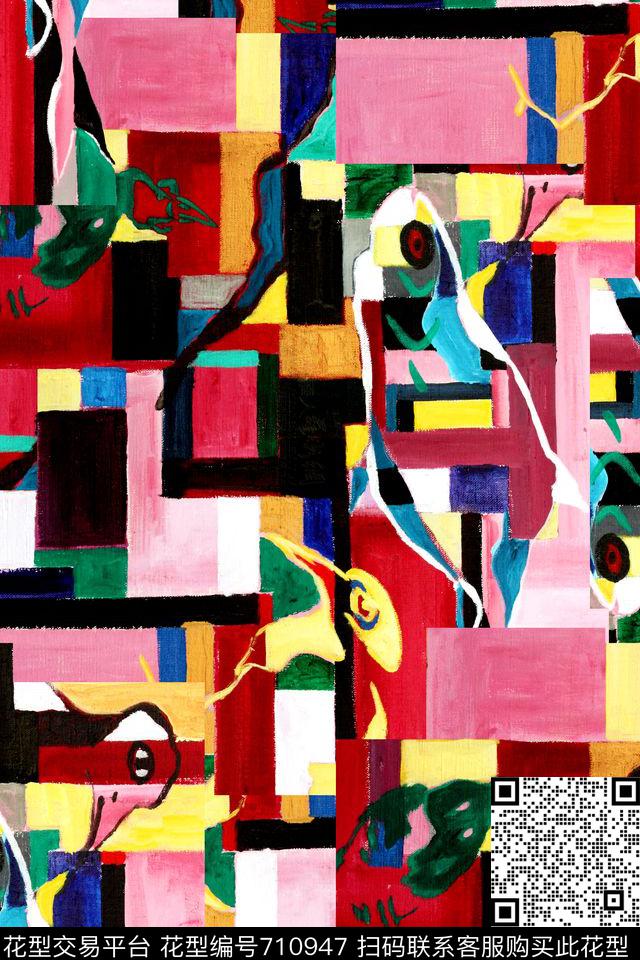 几何油画抽象数码印花华亿平台下载（图片编号: 710947） - 瓦栏（Walan）