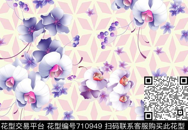 花卉格子数码印花华亿平台下载（图片编号: 710949） - 瓦栏（Walan）