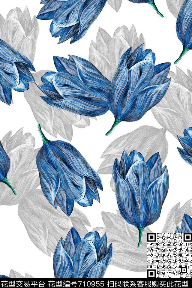 浪漫水彩花卉数码印花华亿平台下载（图片编号: 710955） - 瓦栏（Walan）