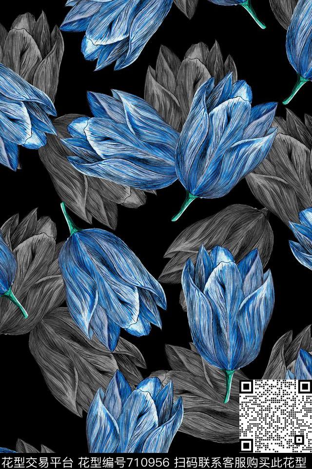 浪漫水彩花卉数码印花华亿平台下载（图片编号: 710956） - 瓦栏（Walan）