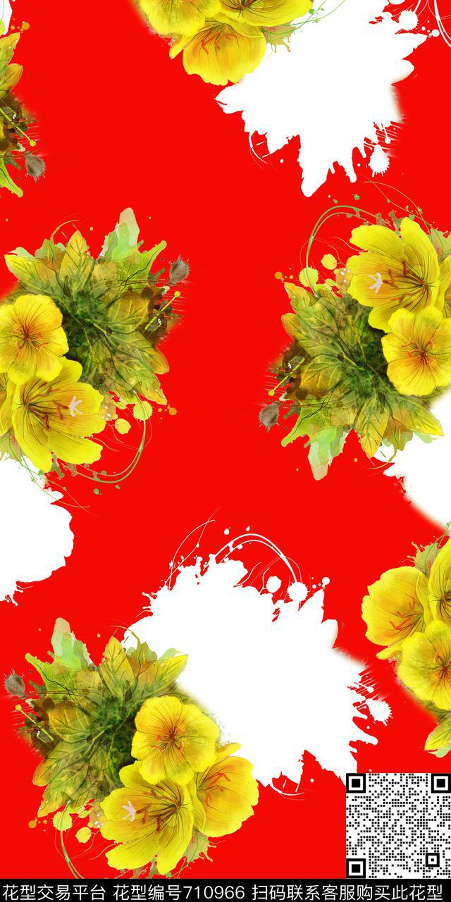 大牌矢量花卉黑白数码印花华亿平台下载（图片编号: 710966） - 瓦栏（Walan）