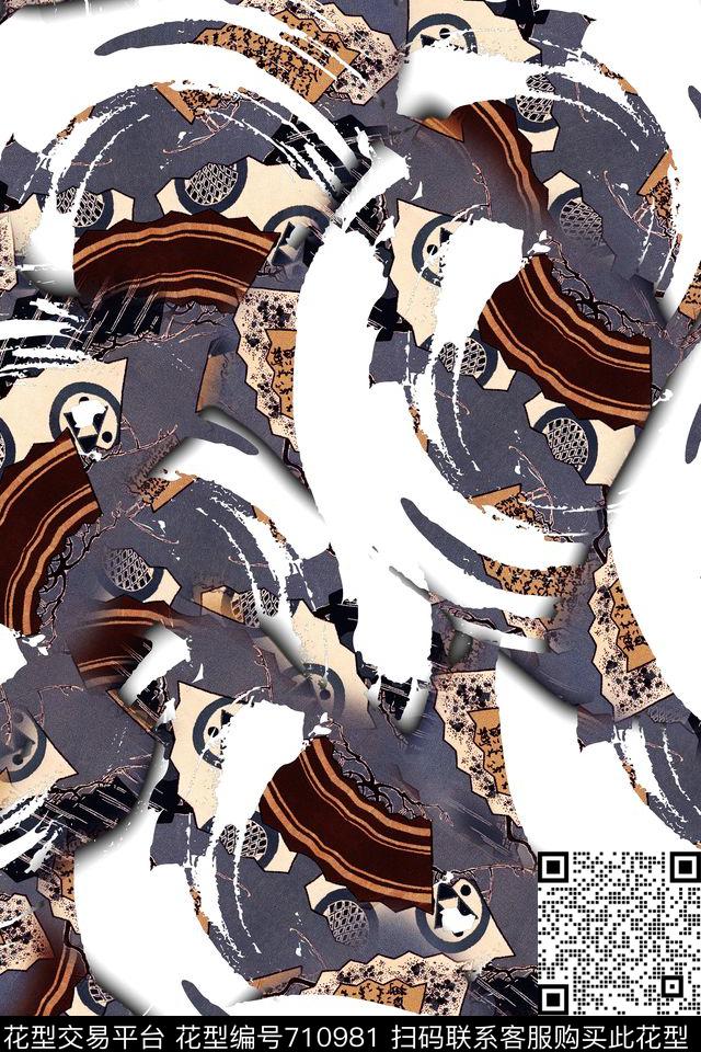 女装抽象拼接数码印花华亿平台下载（图片编号: 710981） - 瓦栏（Walan）
