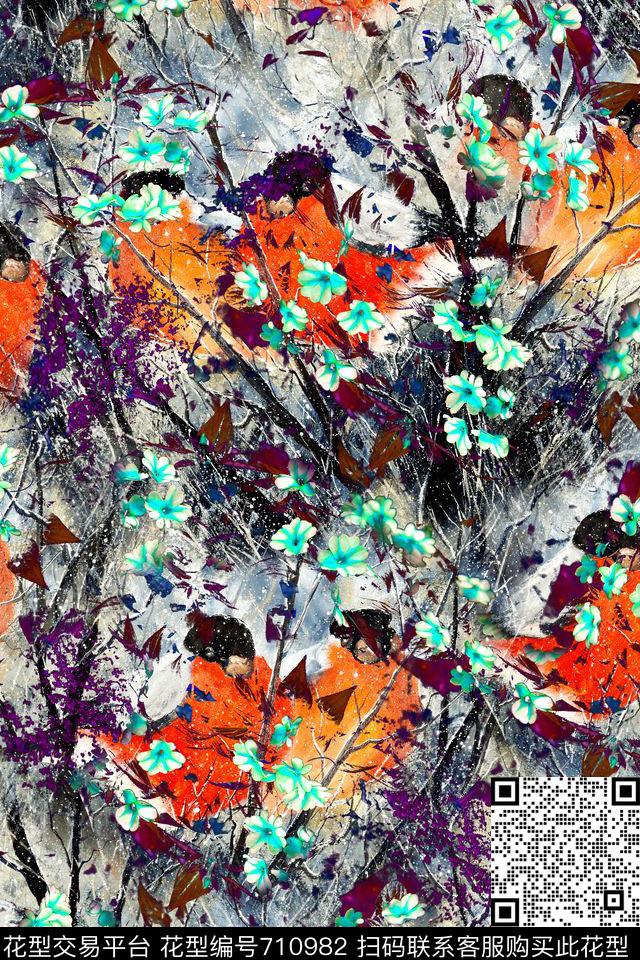 女装花卉复古数码印花华亿平台下载（图片编号: 710982） - 瓦栏（Walan）