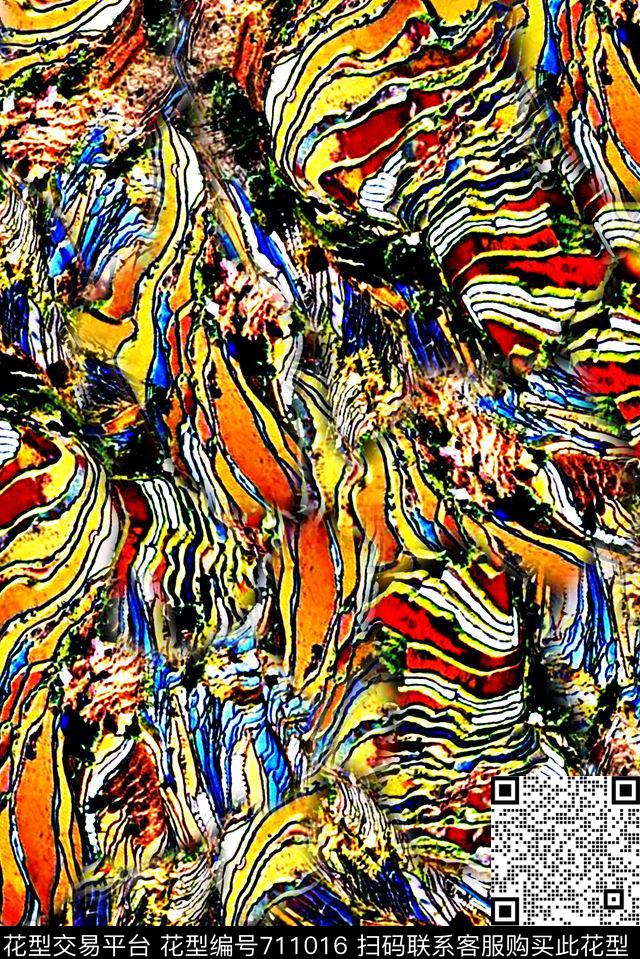 抽象手绘大头笔水彩画油画数码印花时尚潮流女装裙子肌理纹理印花彩绘彩色艳丽泳装印花数码印花华亿平台下载（图片编号: 711016） - 瓦栏（Walan）