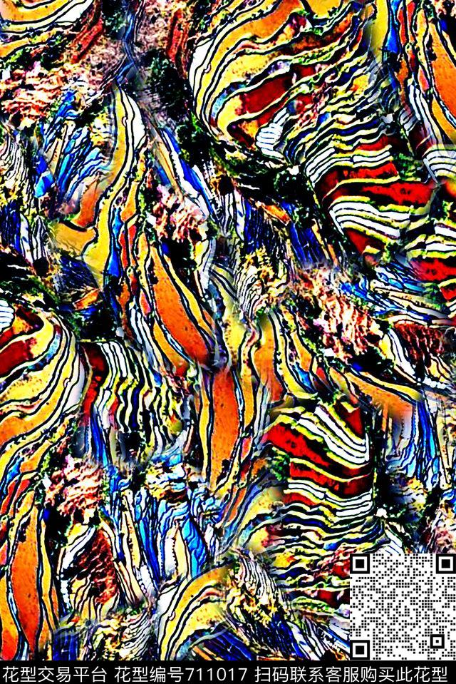 抽象手绘大头笔水彩画油画数码印花时尚潮流女装裙子肌理纹理印花彩绘彩色艳丽泳装印花数码印花华亿平台下载（图片编号: 711017） - 瓦栏（Walan）