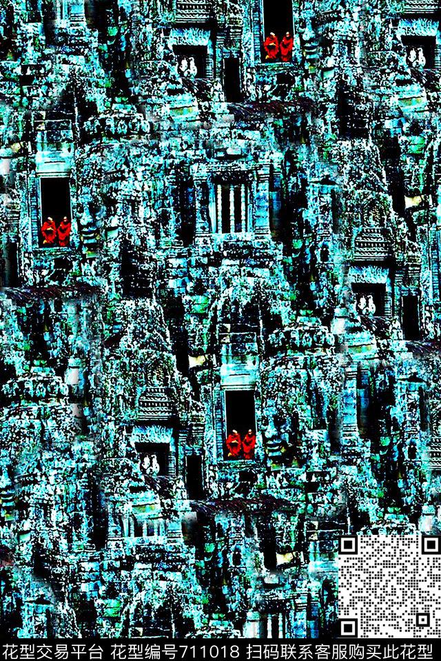 抽象手绘大头笔水彩画油画印度山石风景数码印花时尚潮流女装裙子肌理纹理印花彩绘彩色艳丽泳装印花数码印花华亿平台下载（图片编号: 711018） - 瓦栏（Walan）