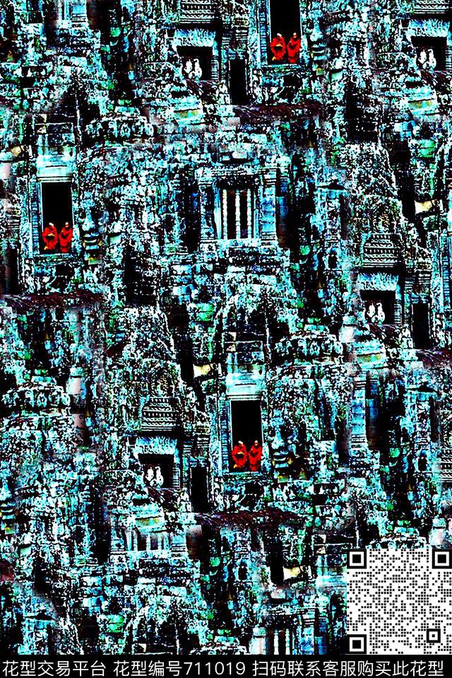 抽象手绘大头笔水彩画油画印度山石风景数码印花时尚潮流女装裙子肌理纹理印花彩绘彩色艳丽泳装印花数码印花华亿平台下载（图片编号: 711019） - 瓦栏（Walan）