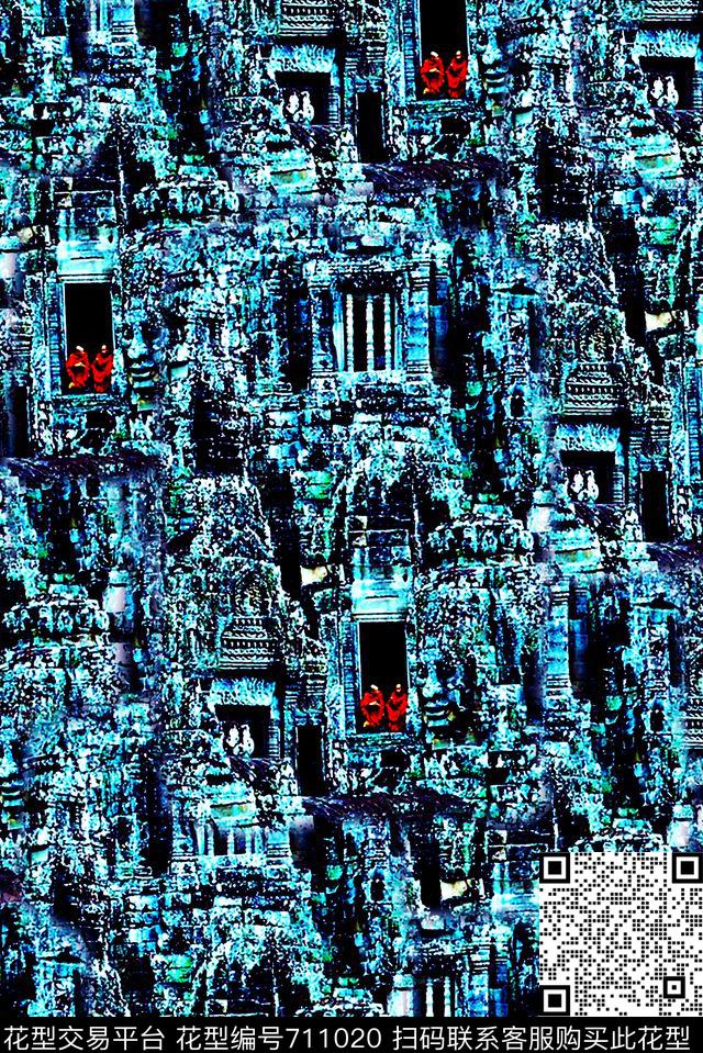 抽象手绘大头笔水彩画油画印度山石风景数码印花时尚潮流女装裙子肌理纹理印花彩绘彩色艳丽泳装印花数码印花华亿平台下载（图片编号: 711020） - 瓦栏（Walan）