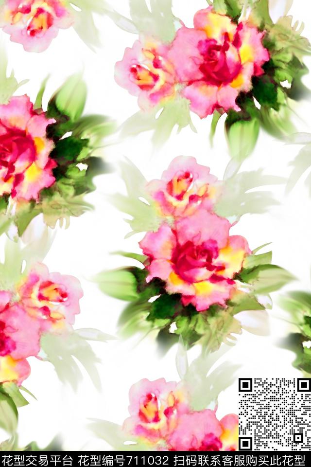 满版纹理花卉清爽手绘水彩花卉女装花卉数码印花华亿平台下载（图片编号: 711032） - 瓦栏（Walan）