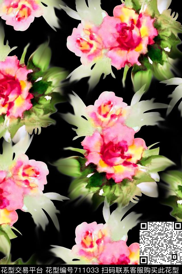 满版纹理花卉清爽手绘水彩花卉女装花卉数码印花华亿平台下载（图片编号: 711033） - 瓦栏（Walan）