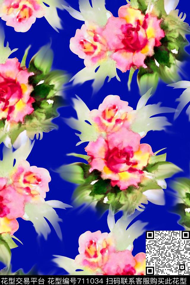满版纹理花卉清爽手绘水彩花卉女装花卉数码印花华亿平台下载（图片编号: 711034） - 瓦栏（Walan）