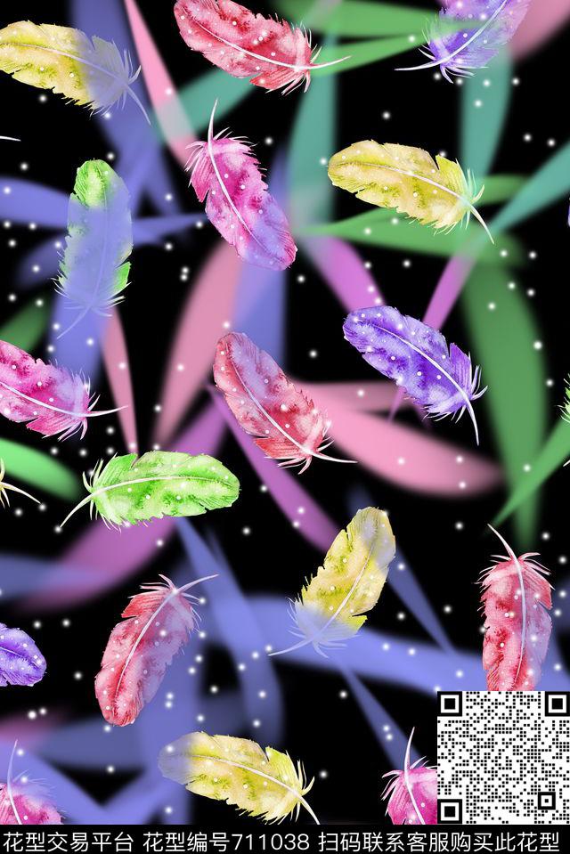 雪花孔雀羽毛数码印花华亿平台下载（图片编号: 711038） - 瓦栏（Walan）