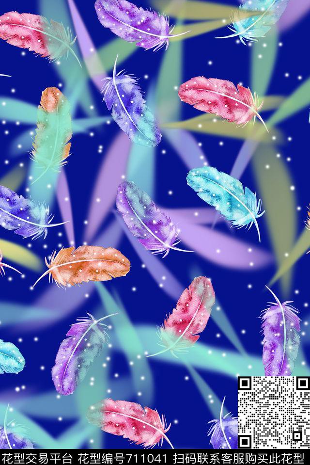 羽毛抽象虚实叶片数码印花华亿平台下载（图片编号: 711041） - 瓦栏（Walan）