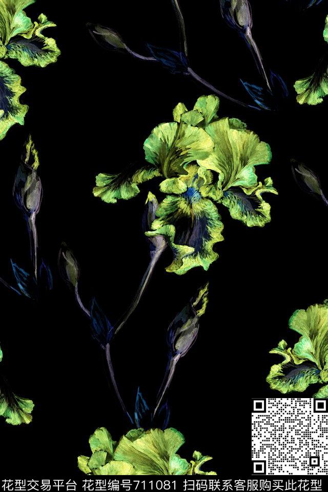 复古手绘花卉数码印花华亿平台下载（图片编号: 711081） - 瓦栏（Walan）