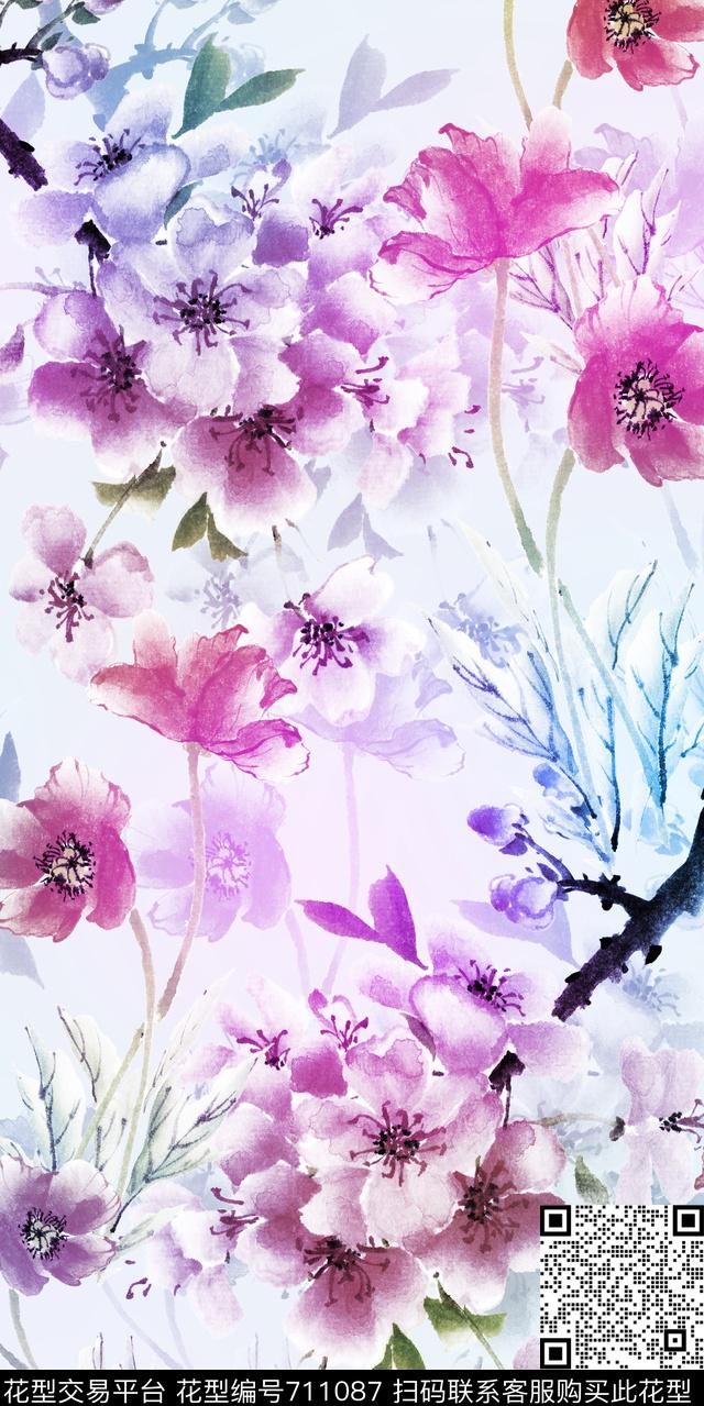 小碎花大花花朵数码印花华亿平台下载（图片编号: 711087） - 瓦栏（Walan）