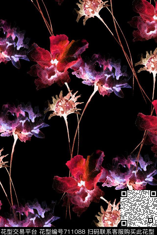 清爽手绘抽象数码印花华亿平台下载（图片编号: 711088） - 瓦栏（Walan）