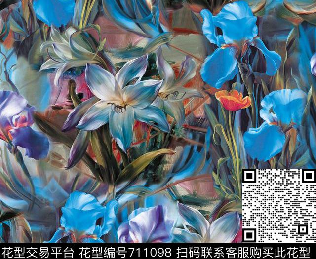 欧美郁金香花卉数码印花华亿平台下载（图片编号: 711098） - 瓦栏（Walan）