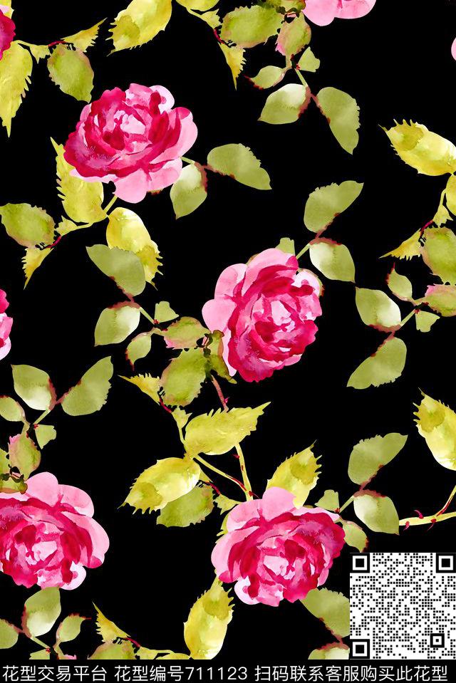 抽象手绘满版花卉高清数码水彩花卉时尚潮流大牌欧美风女装花卉数码印花华亿平台下载（图片编号: 711123） - 瓦栏（Walan）