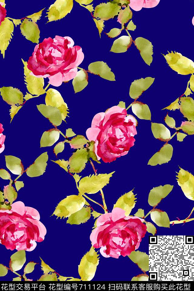 抽象手绘满版花卉高清数码水彩花卉时尚潮流大牌欧美风女装花卉数码印花华亿平台下载（图片编号: 711124） - 瓦栏（Walan）