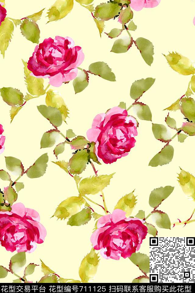 抽象手绘满版花卉高清数码水彩花卉时尚潮流大牌欧美风女装花卉数码印花华亿平台下载（图片编号: 711125） - 瓦栏（Walan）