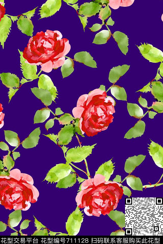 抽象手绘满版花卉高清数码水彩花卉时尚潮流大牌欧美风女装花卉数码印花华亿平台下载（图片编号: 711128） - 瓦栏（Walan）