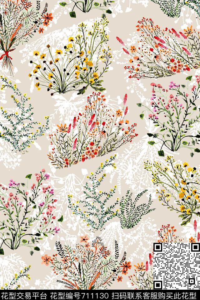抽象花卉草木小碎花时尚潮流大牌欧美风女装花卉数码印花华亿平台下载（图片编号: 711130） - 瓦栏（Walan）