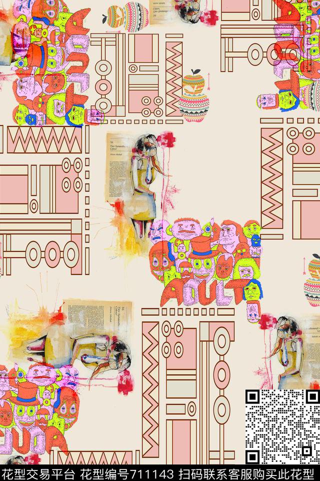 抽象几何男装数码印花华亿平台下载（图片编号: 711143） - 瓦栏（Walan）