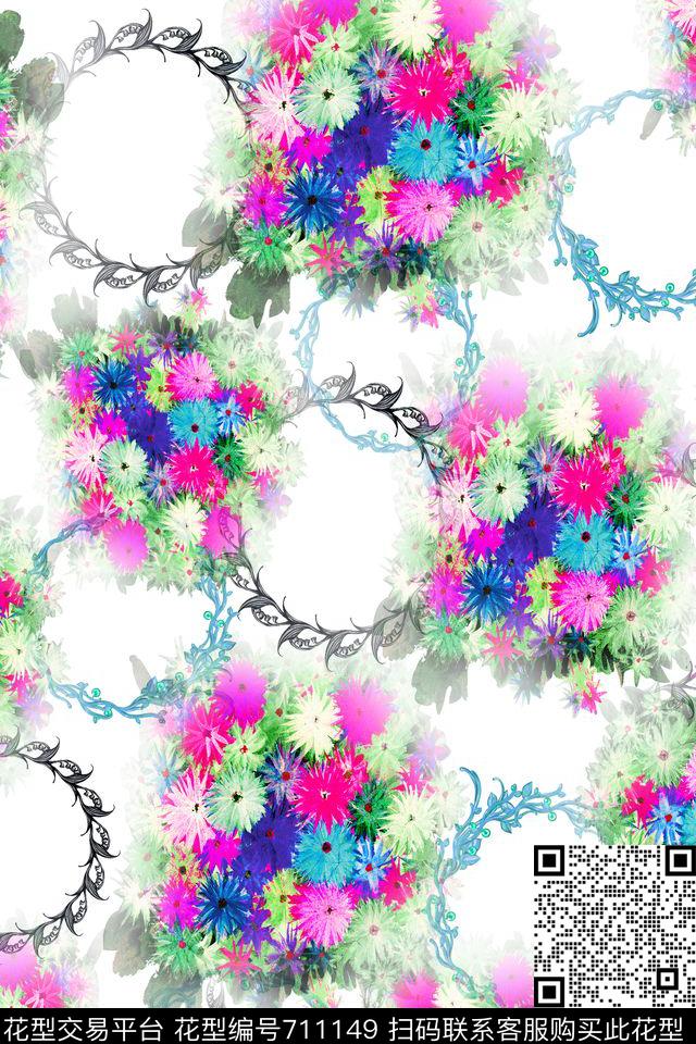 花朵花卉抽象数码印花华亿平台下载（图片编号: 711149） - 瓦栏（Walan）