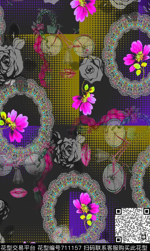 花卉印花抽象数码印花华亿平台下载（图片编号: 711157） - 瓦栏（Walan）