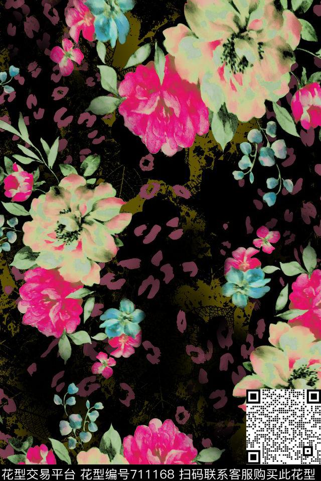 印花花卉豹纹数码印花华亿平台下载（图片编号: 711168） - 瓦栏（Walan）