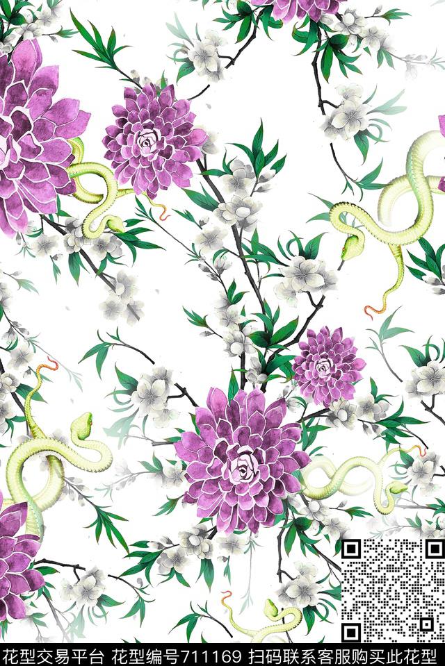 花朵花卉抽象数码印花华亿平台下载（图片编号: 711169） - 瓦栏（Walan）