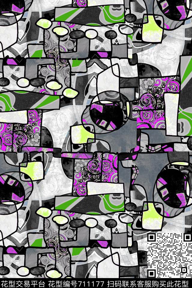 几何抽象男装数码印花华亿平台下载（图片编号: 711177） - 瓦栏（Walan）